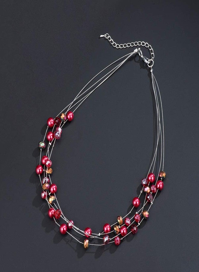 BULINLIN Layered Choker Freshwater Pearl Necklace - Fashion Jewelry Necklace Gifts For Women Mom (15-Red) - Image 5